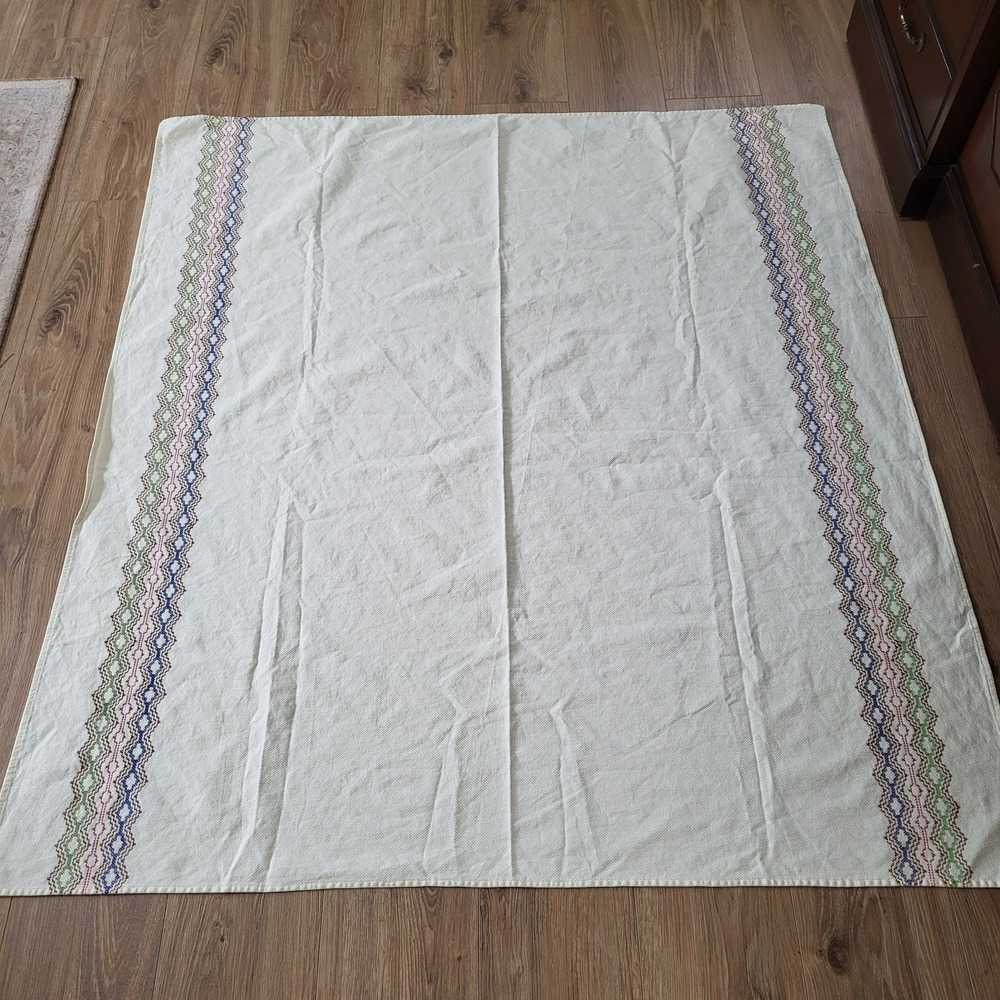 VTG Swedish Huck Weave Square Tablecloth Embroidered 53"x58"